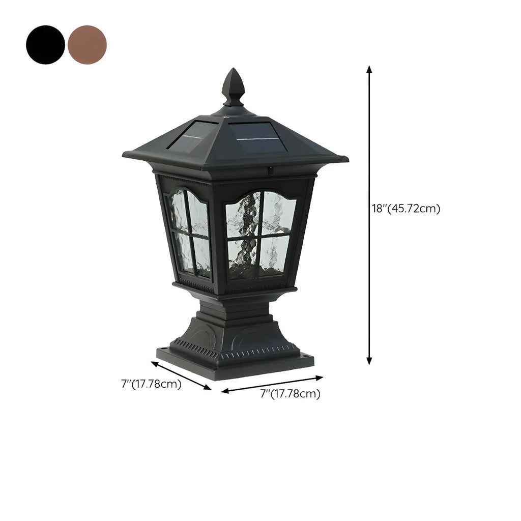 Retro Black Metal Clear Pane Solar Outdoor Post Lights