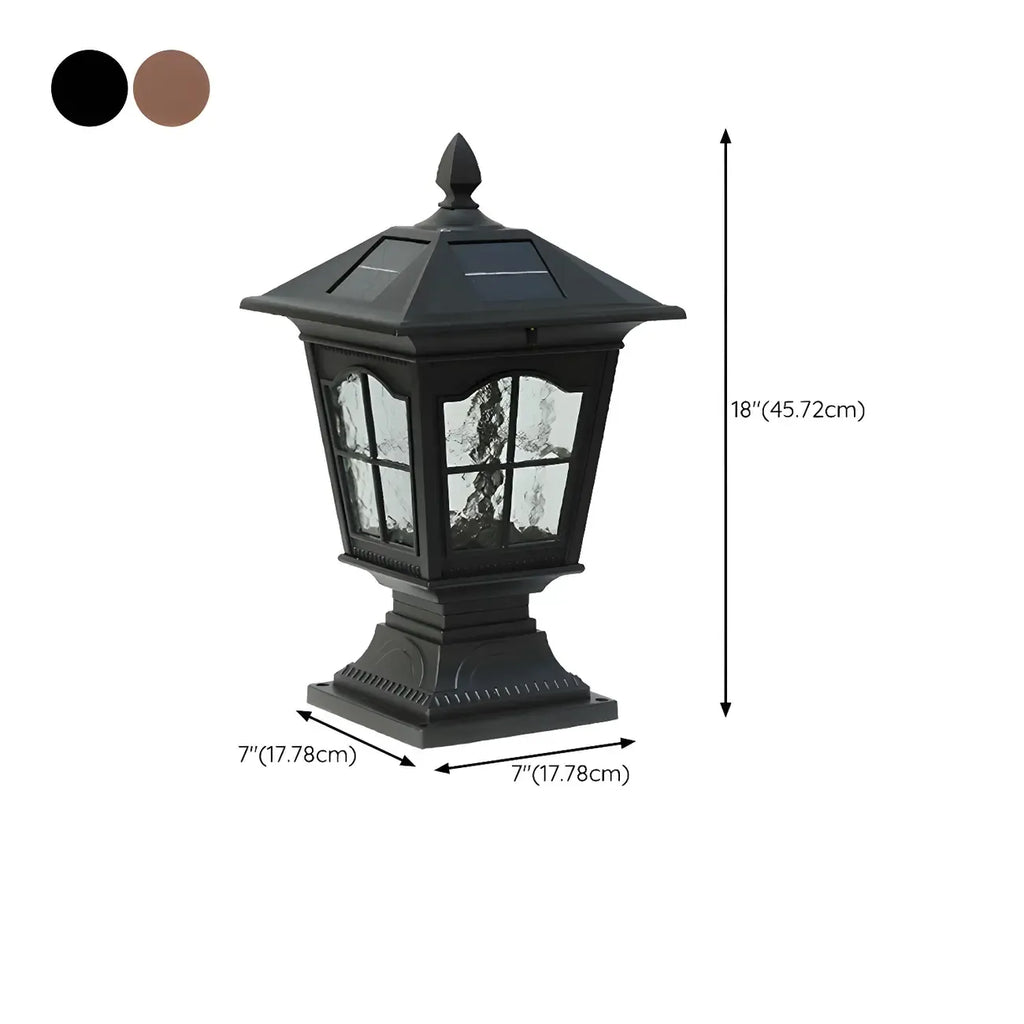 Retro Black Metal Clear Pane Solar Outdoor Post Lights