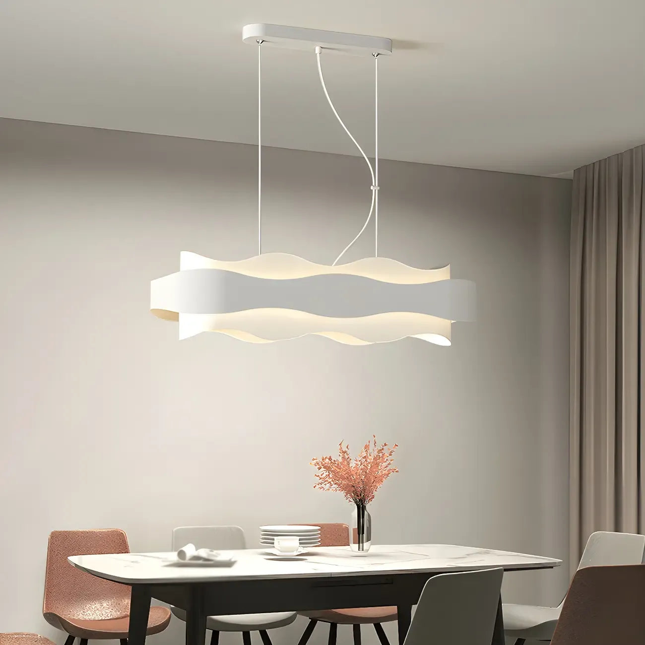 Modish White Metal Wave Pendant Light for Kitchen