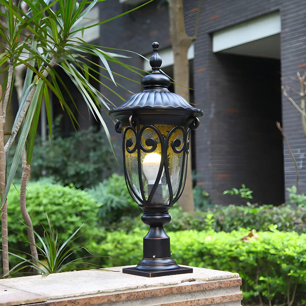Retro Elegant Wired Black Metal Decorative Post Cap Light