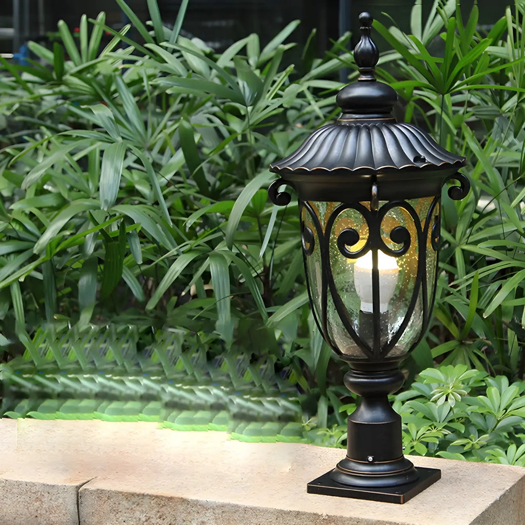 Retro Elegant Wired Black Metal Decorative Post Cap Light