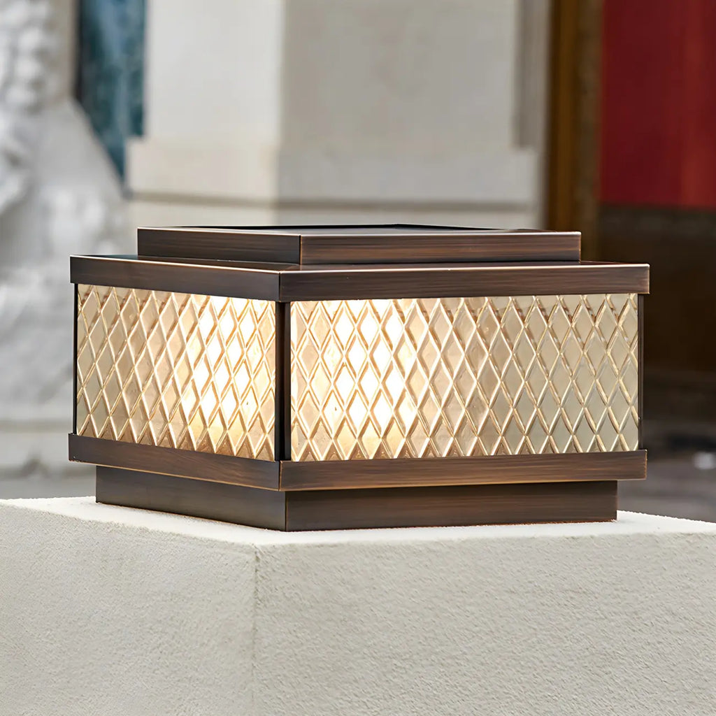 Modern Solar Grid Translucent Bronze Outdoor Post Lights