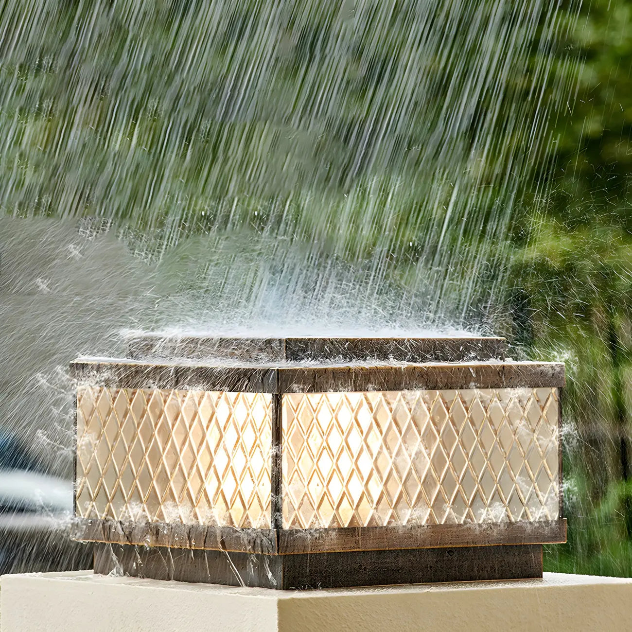 Modern Solar Grid Translucent Bronze Outdoor Post Lights