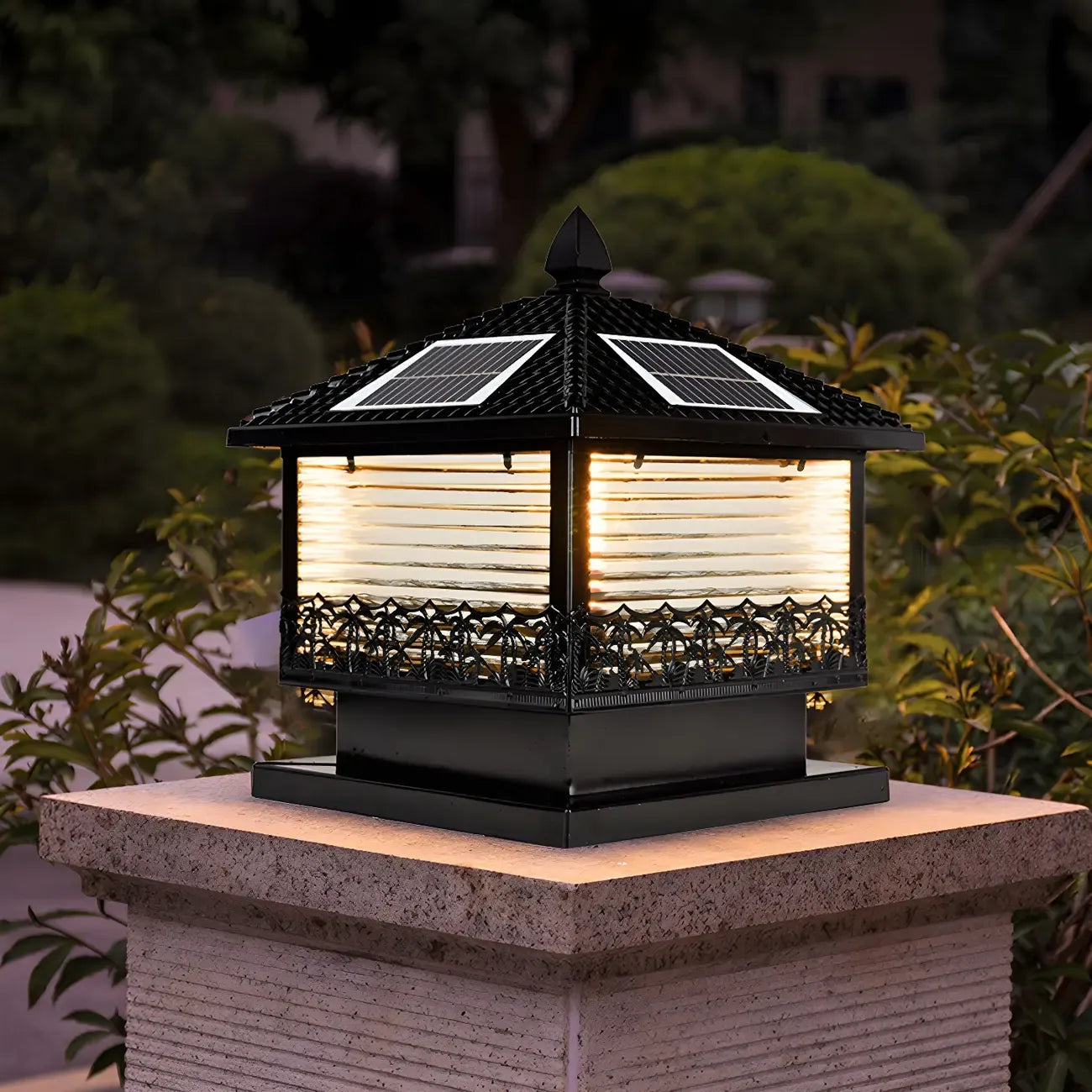 House-Shape Black Solar Outdoor Post Lights