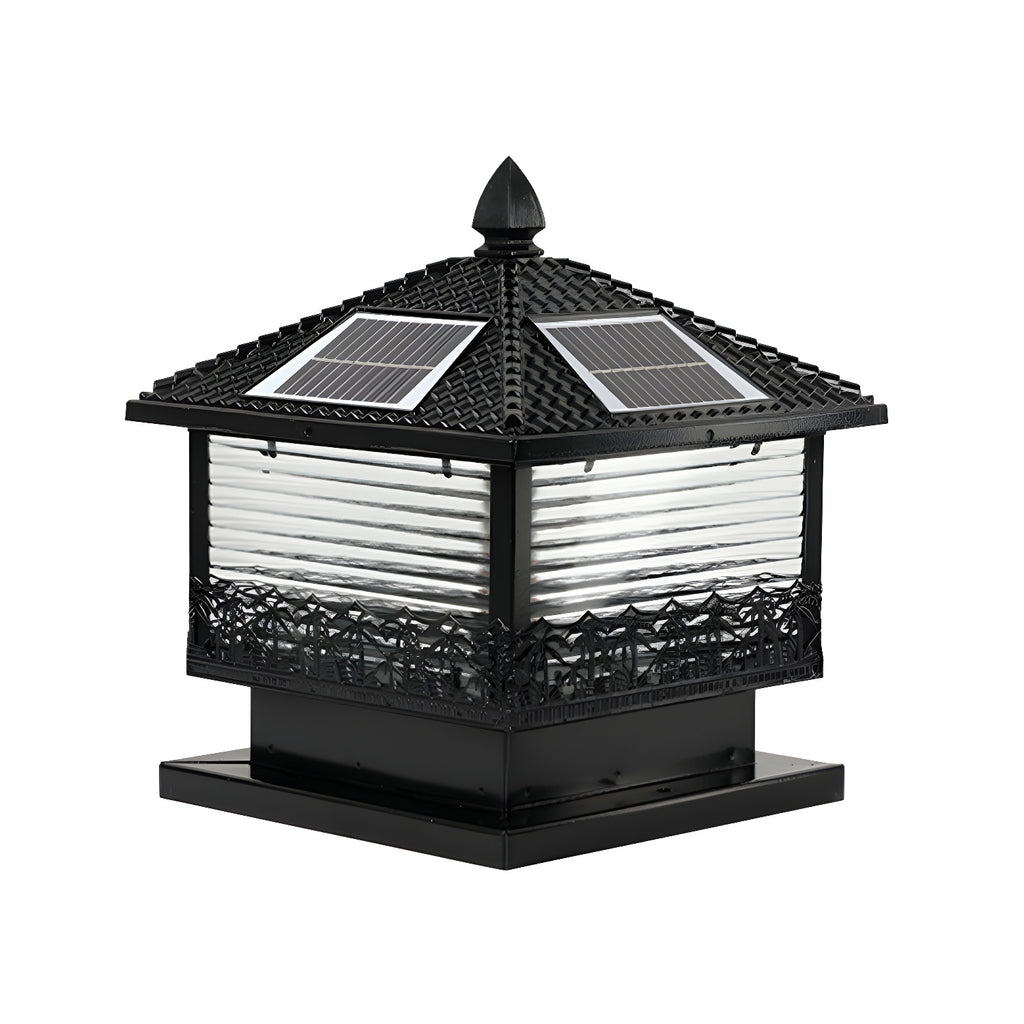 House-Shape Black Solar Outdoor Post Lights