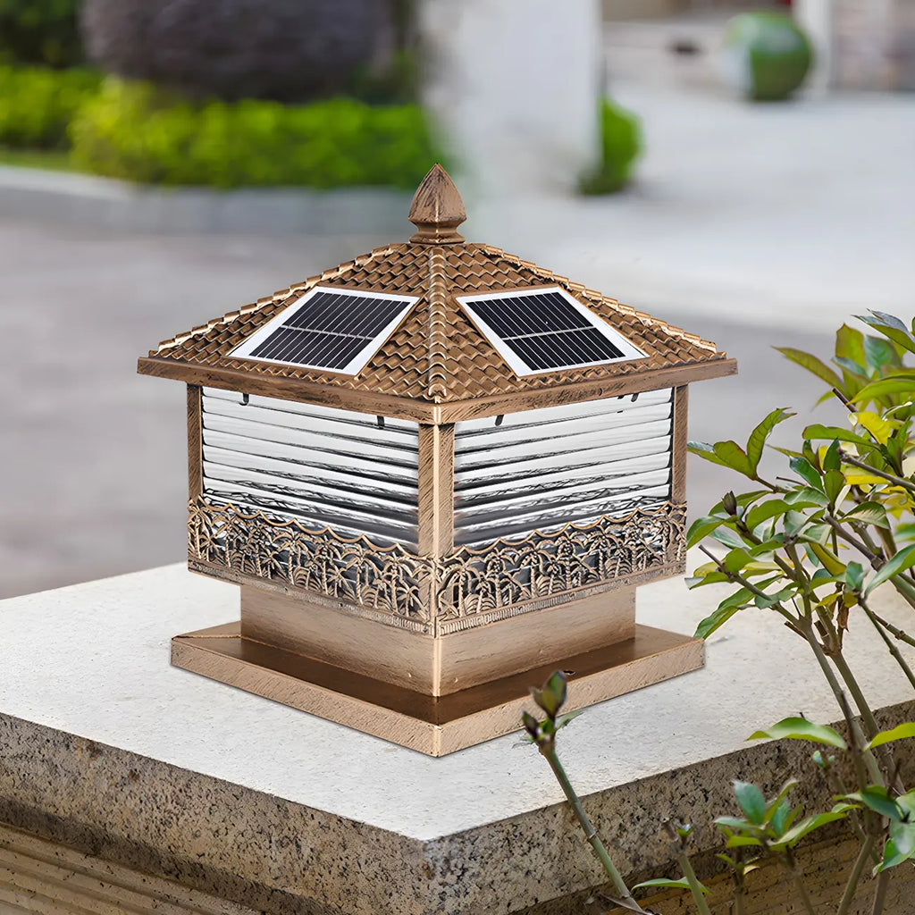 House-Shape Black Solar Outdoor Post Lights