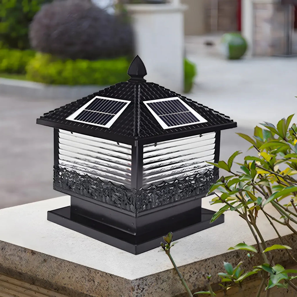 House-Shape Black Solar Outdoor Post Lights