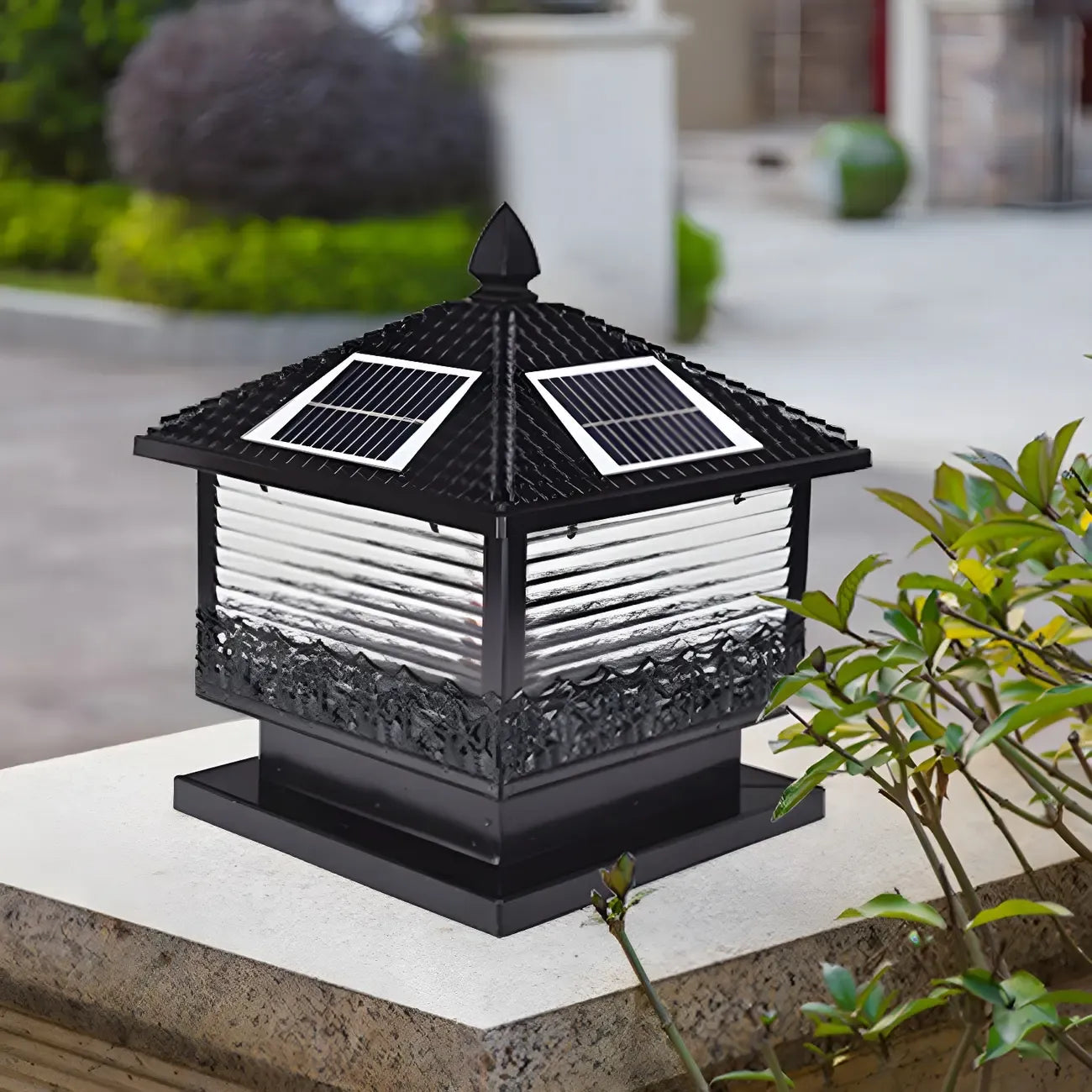 House-Shape Black Solar Outdoor Post Lights