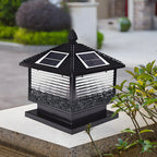 House-Shape Black Solar Outdoor Post Lights