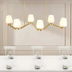 Adjustable 6-Light Brass Glass Island Pendant Light for Kitchen