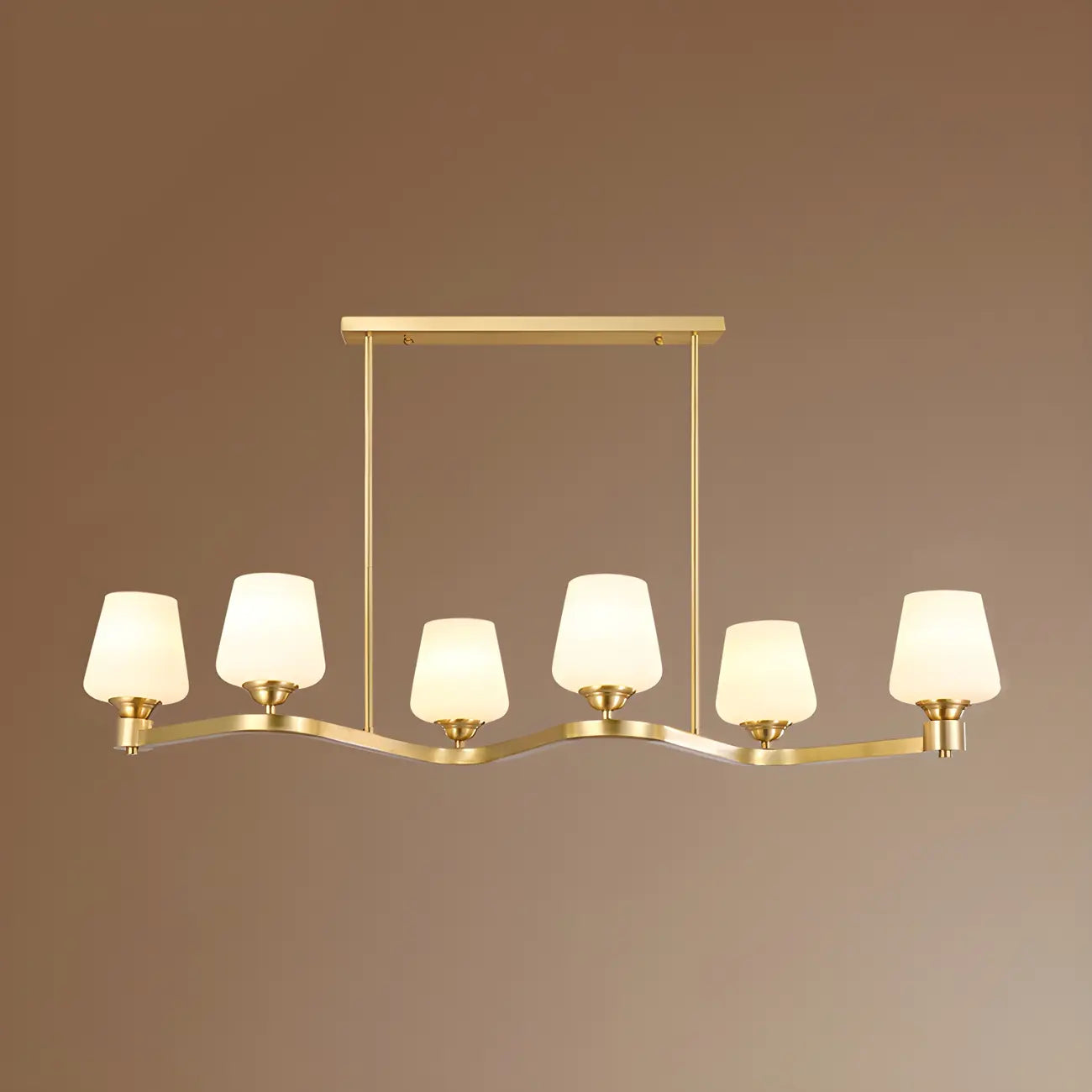 Adjustable 6-Light Brass Glass Island Pendant Light for Kitchen