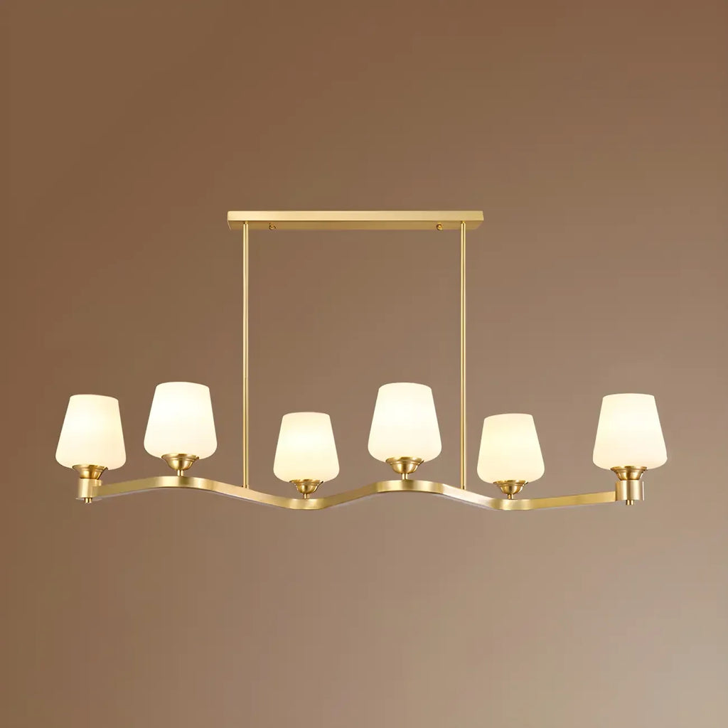 Adjustable 6-Light Brass Glass Island Pendant Light for Kitchen