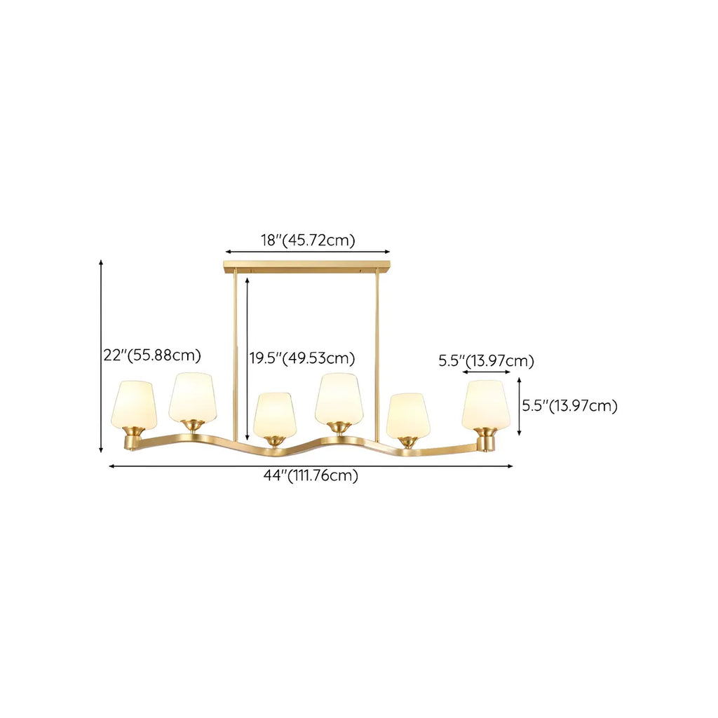 Adjustable 6-Light Brass Glass Island Pendant Light for Kitchen