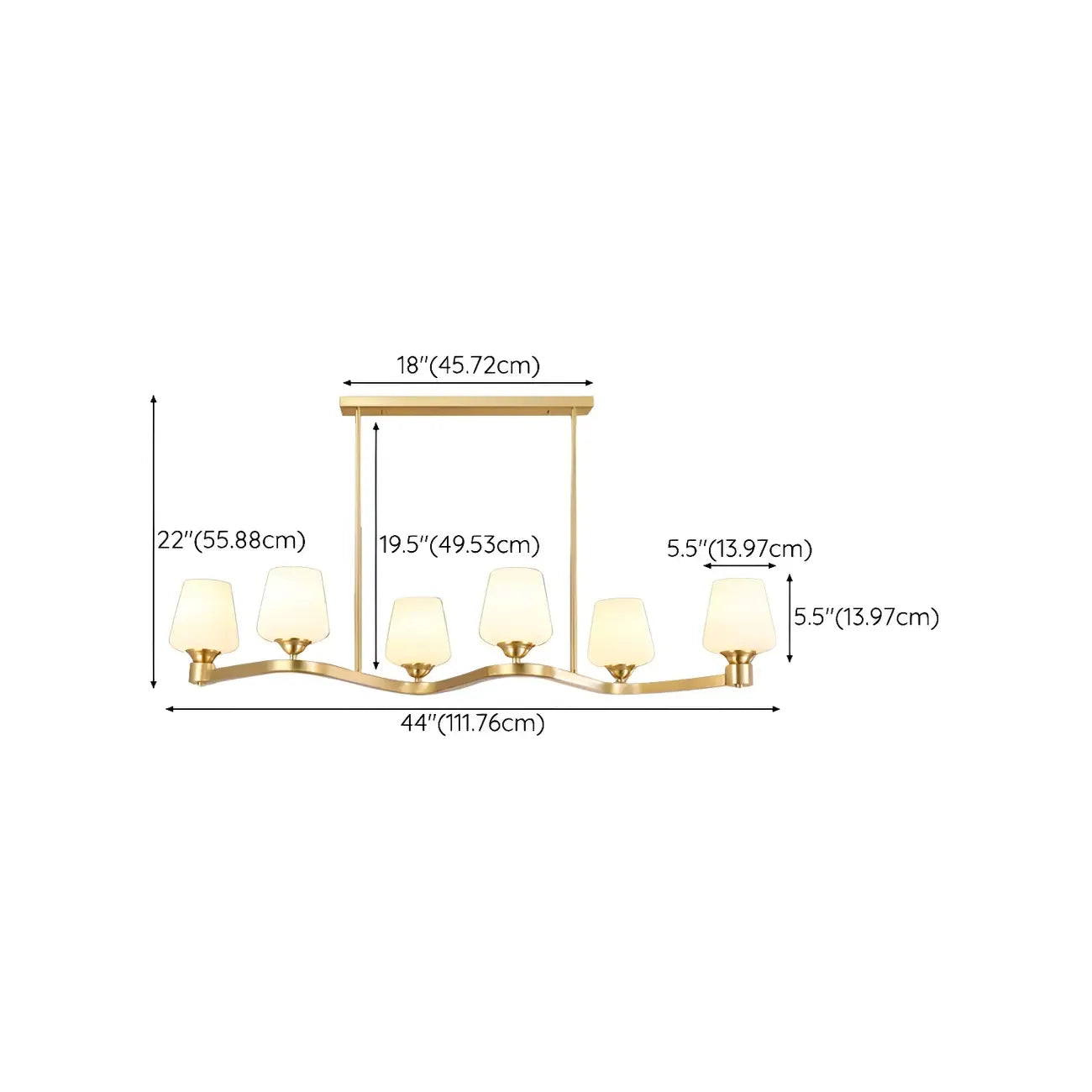 Adjustable 6-Light Brass Glass Island Pendant Light for Kitchen