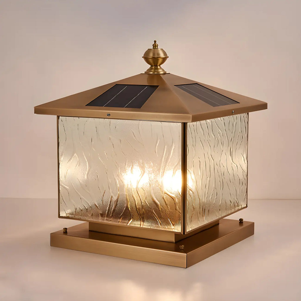 House-Shape Solar Bronze Ripple Outdoor Post Lights