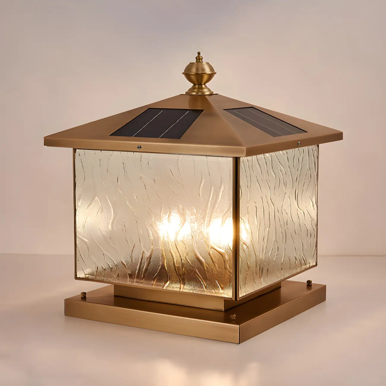 House-Shape Solar Bronze Ripple Outdoor Post Lights