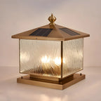 House-Shape Solar Bronze Ripple Outdoor Post Lights
