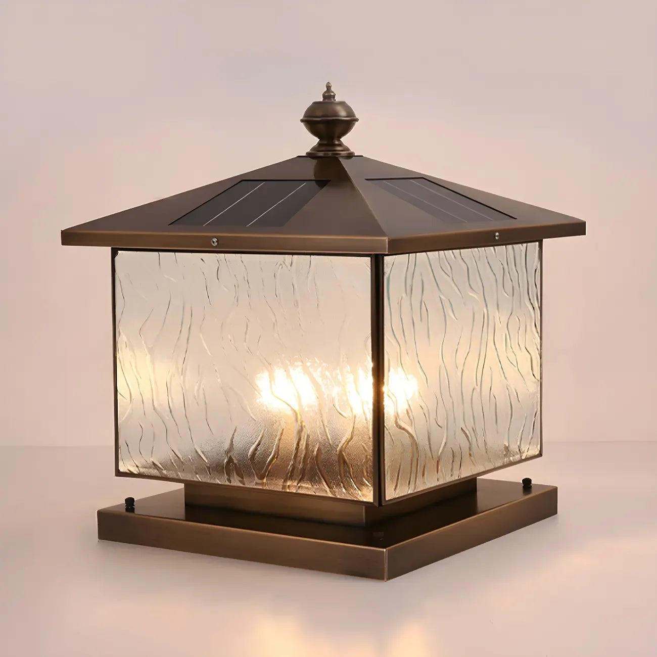 House-Shape Solar Bronze Ripple Outdoor Post Lights