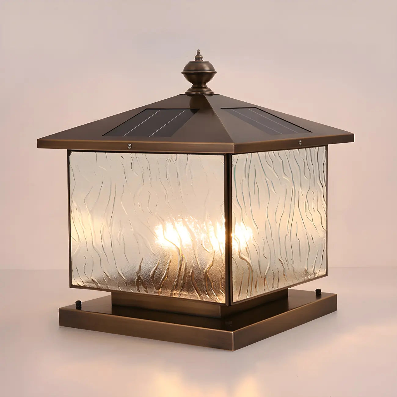 House-Shape Solar Bronze Ripple Outdoor Post Lights