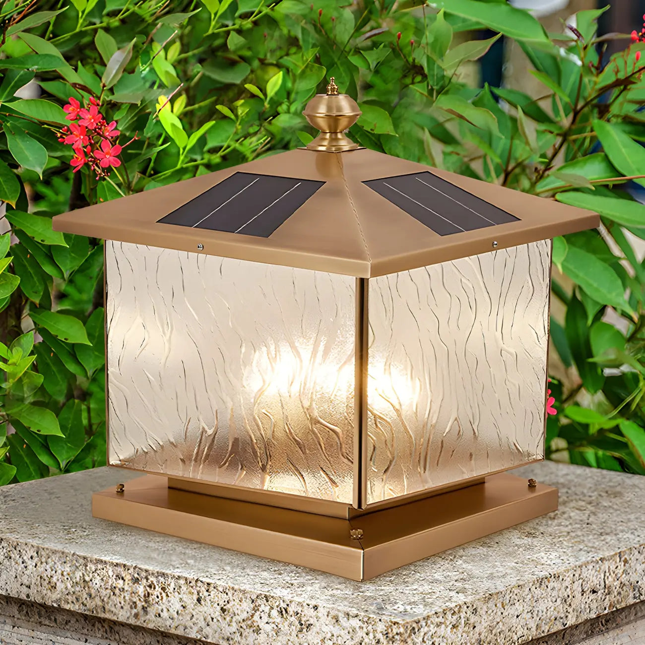 House-Shape Solar Bronze Ripple Outdoor Post Lights