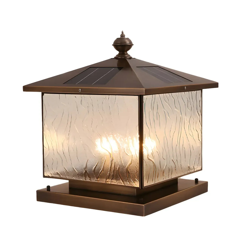 House-Shape Solar Bronze Ripple Outdoor Post Lights