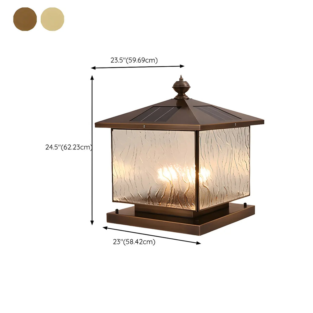 House-Shape Solar Bronze Ripple Outdoor Post Lights