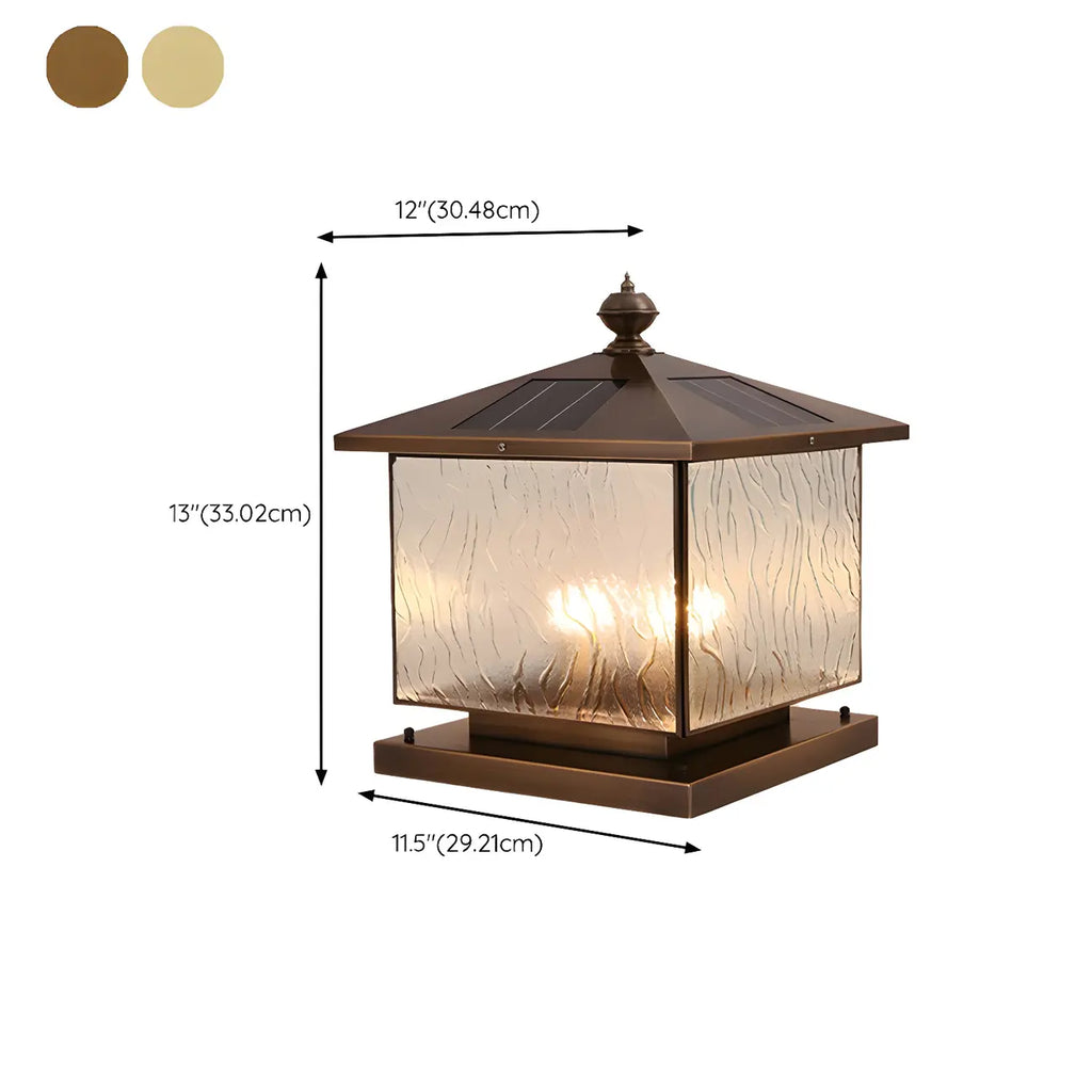 House-Shape Solar Bronze Ripple Outdoor Post Lights