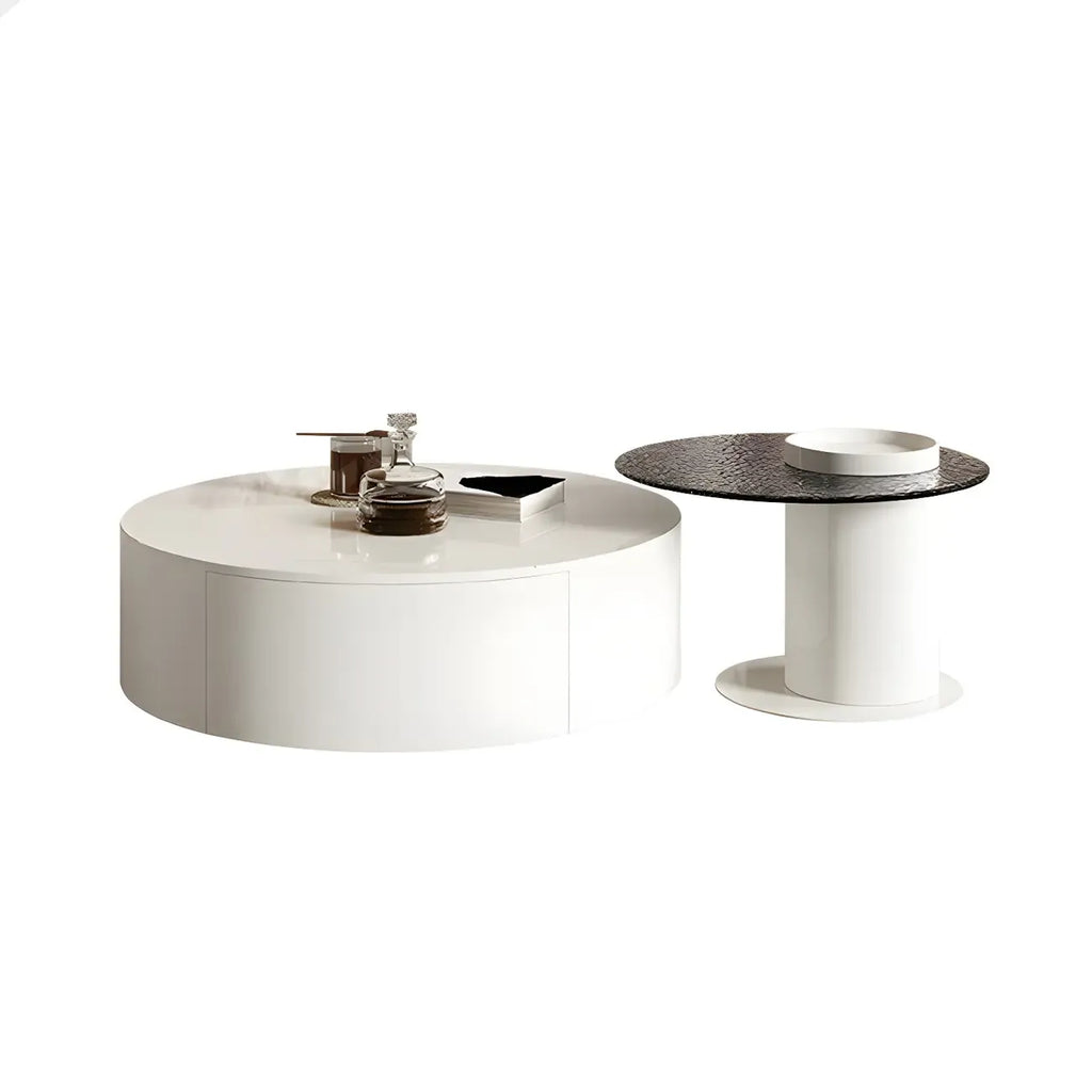 White Modern Round Sleek Drawer Coffee Table