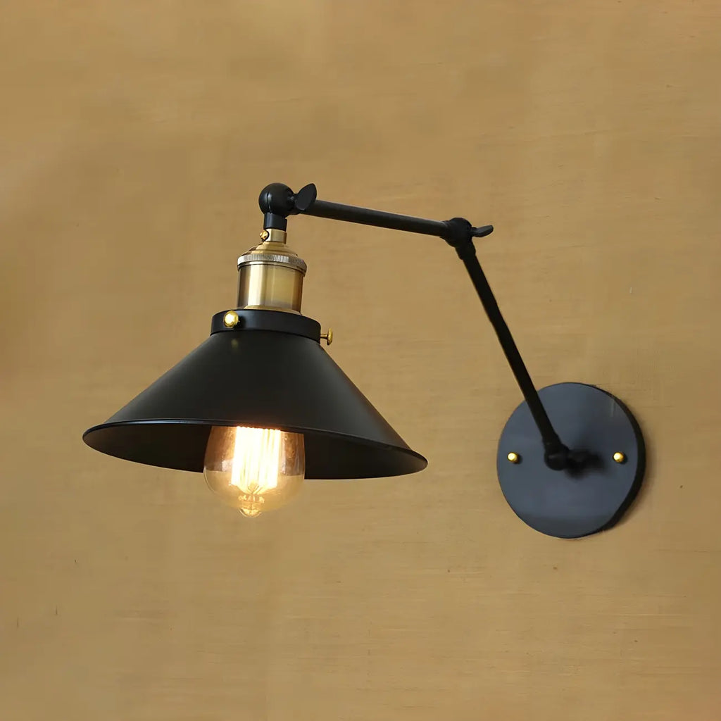 Retro Metal Matte Black Cone Swing Arm Wall Light