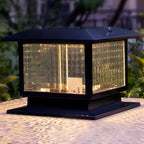 Solar Outdoor Black Metal Glass Square Post Cap Light for Garden Yard