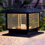 Solar Outdoor Black Metal Glass Square Post Cap Light for Garden Yard