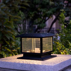 Solar Outdoor Black Metal Glass Square Post Cap Light for Garden Yard