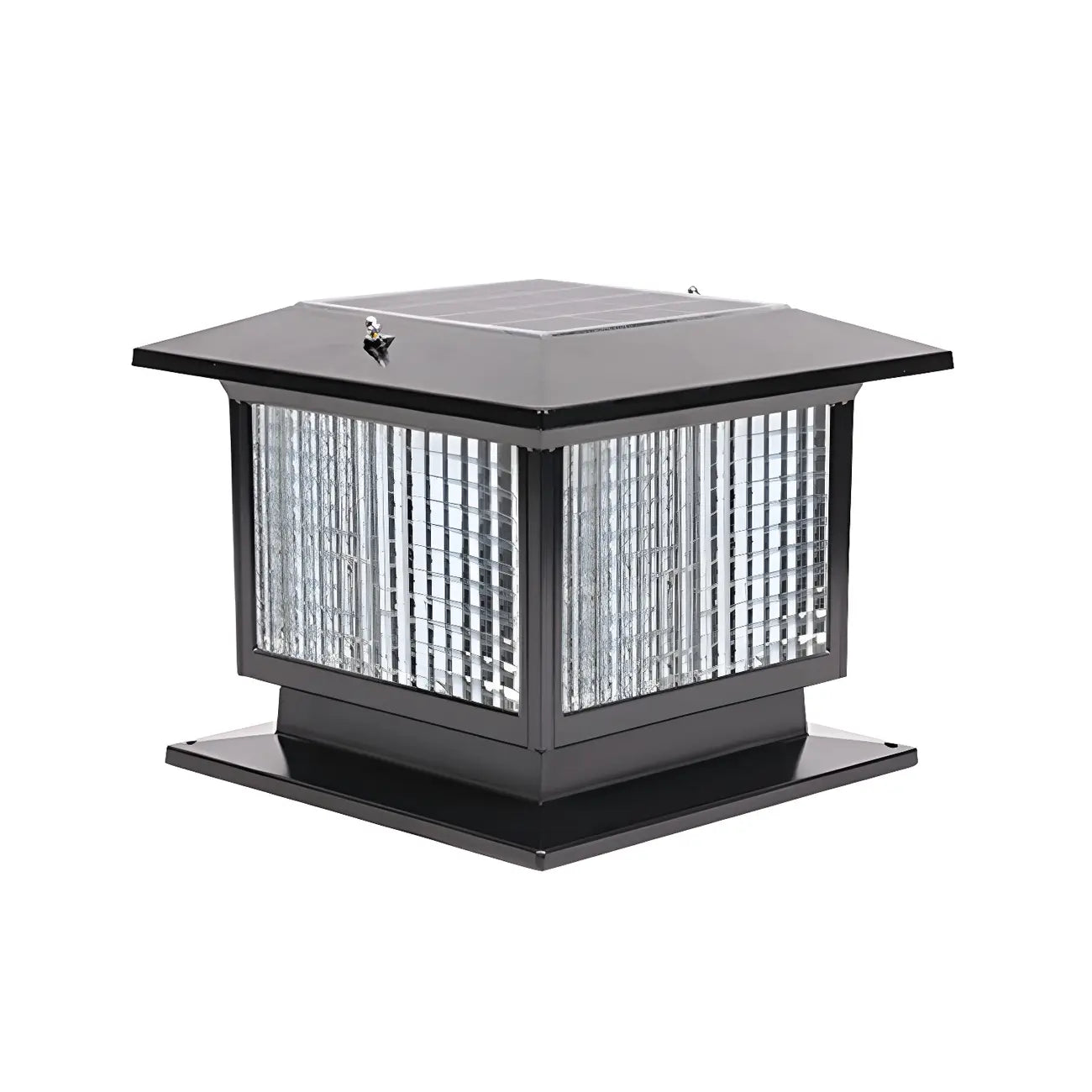 Solar Outdoor Black Metal Glass Square Post Cap Light for Garden Yard