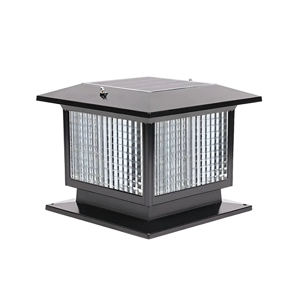 Solar Outdoor Black Metal Glass Square Post Cap Light for Garden Yard