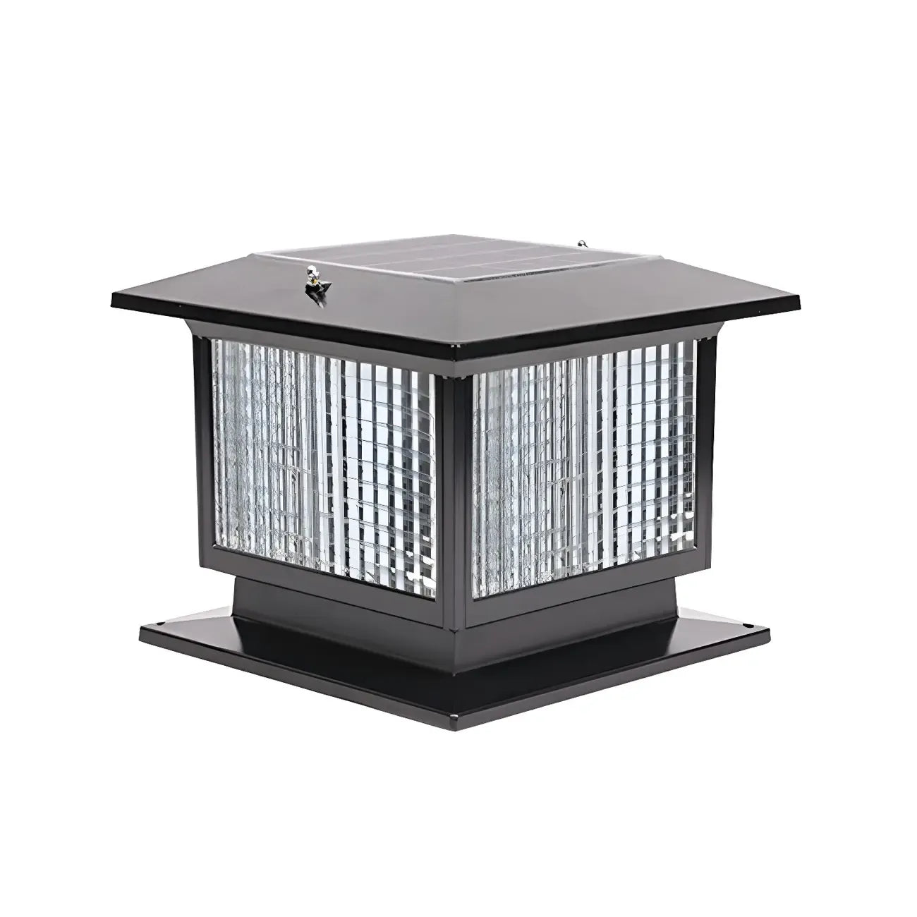 Solar Outdoor Black Metal Glass Square Post Cap Light for Garden Yard