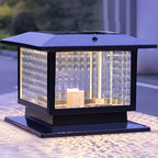 Solar Outdoor Black Metal Glass Square Post Cap Light for Garden Yard