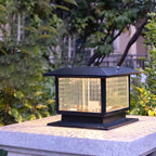 Solar Outdoor Black Metal Glass Square Post Cap Light for Garden Yard