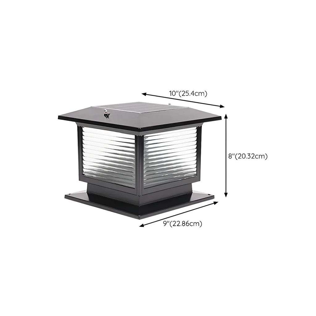 Solar Outdoor Black Metal Glass Square Post Cap Light for Garden Yard