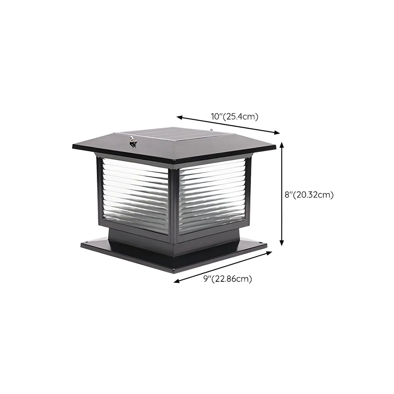 Solar Outdoor Black Metal Glass Square Post Cap Light for Garden Yard