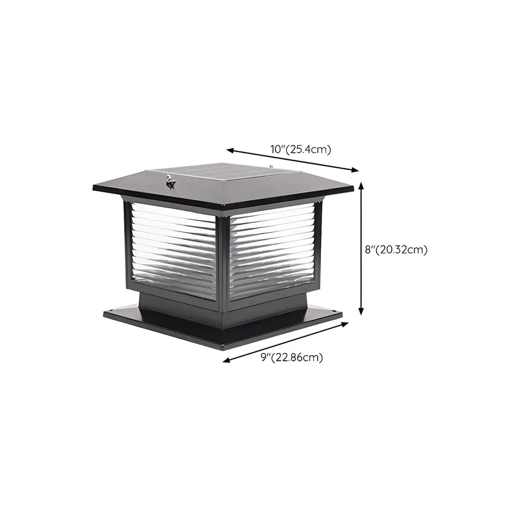 Solar Outdoor Black Metal Glass Square Post Cap Light for Garden Yard