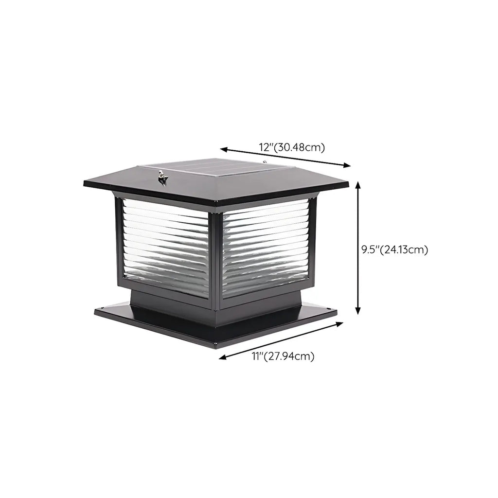 Solar Outdoor Black Metal Glass Square Post Cap Light for Garden Yard