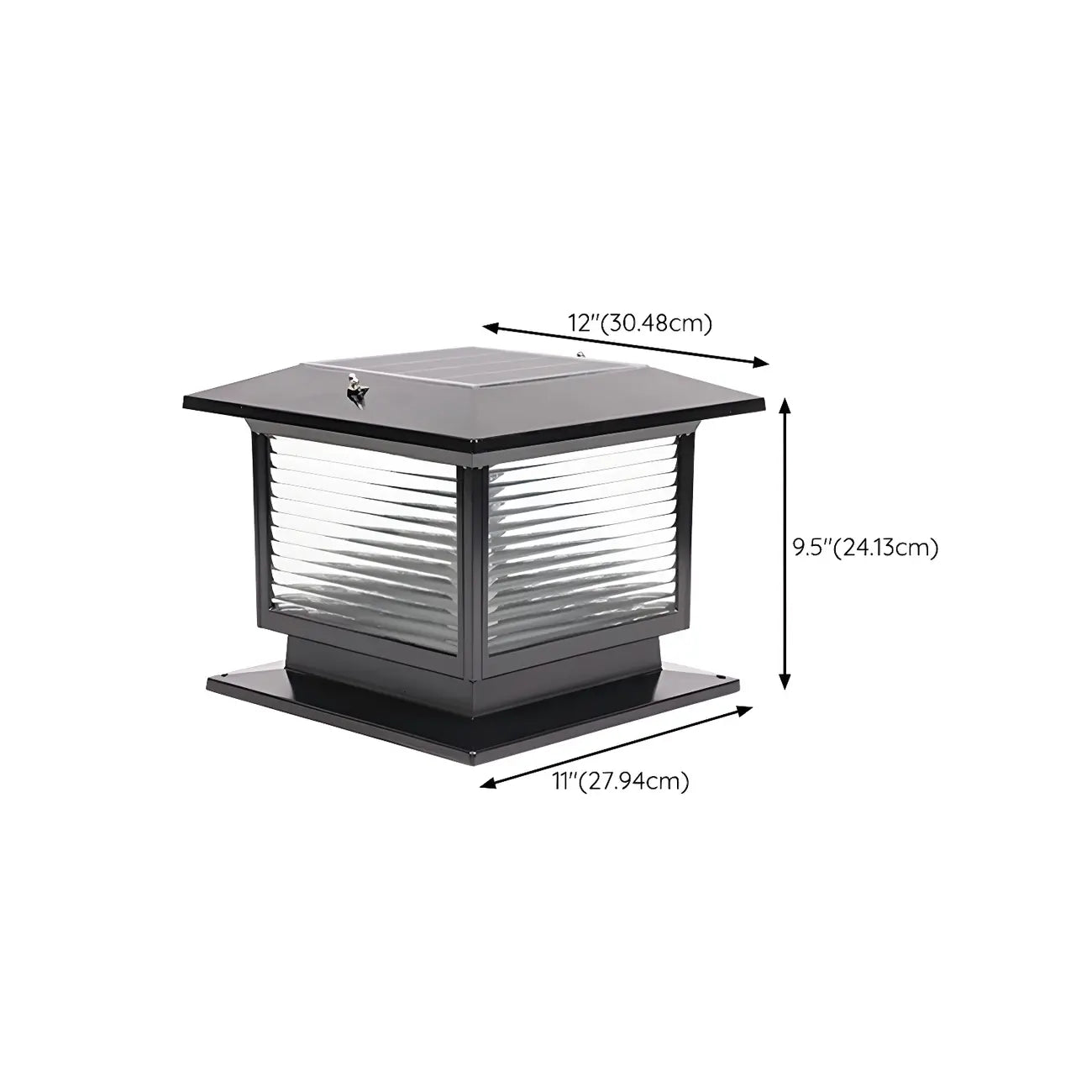 Solar Outdoor Black Metal Glass Square Post Cap Light for Garden Yard
