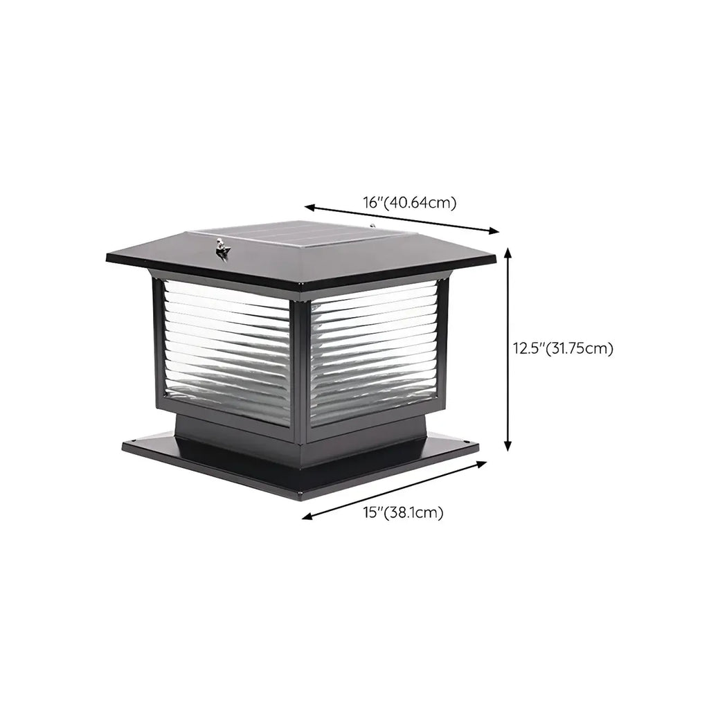 Solar Outdoor Black Metal Glass Square Post Cap Light for Garden Yard