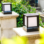 Waterproof Solar Black Metal Cube Outdoor Post Lights