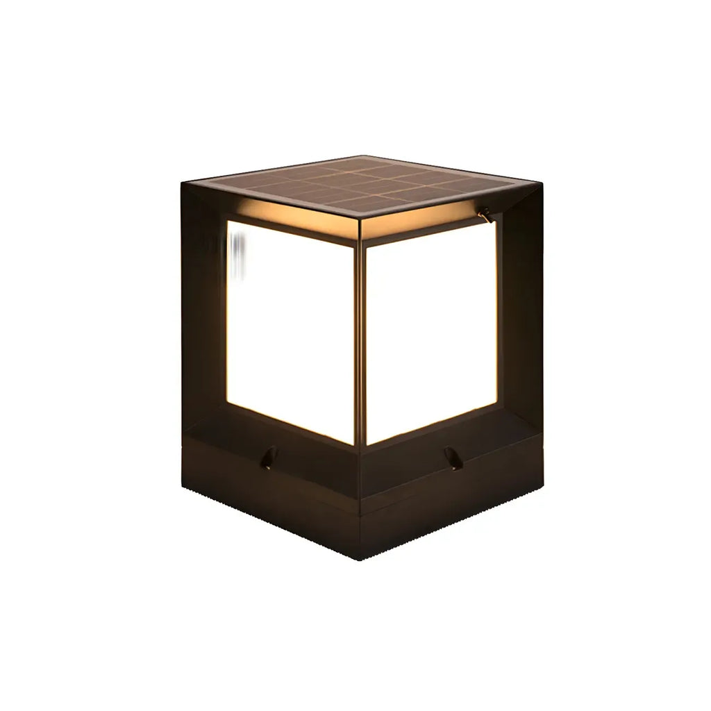 Waterproof Solar Black Metal Cube Outdoor Post Lights