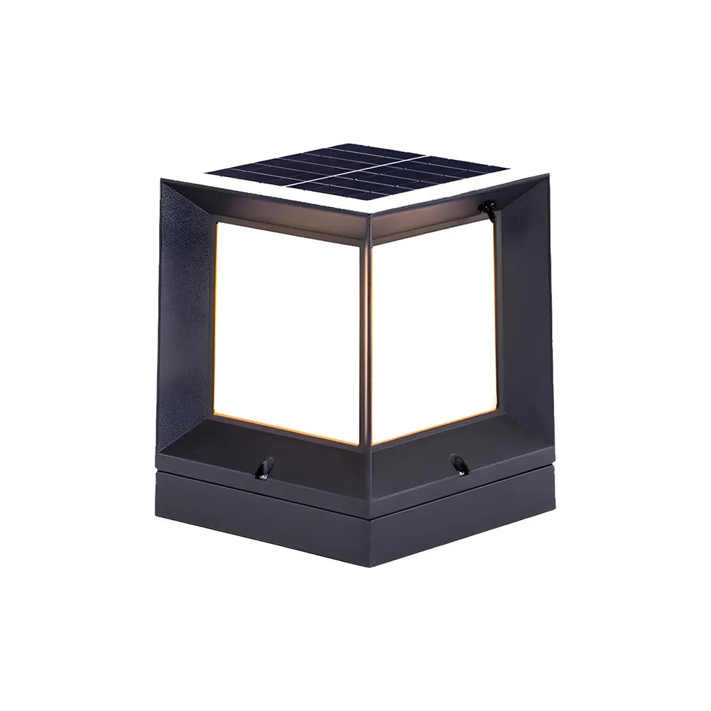 Waterproof Solar Black Metal Cube Outdoor Post Lights