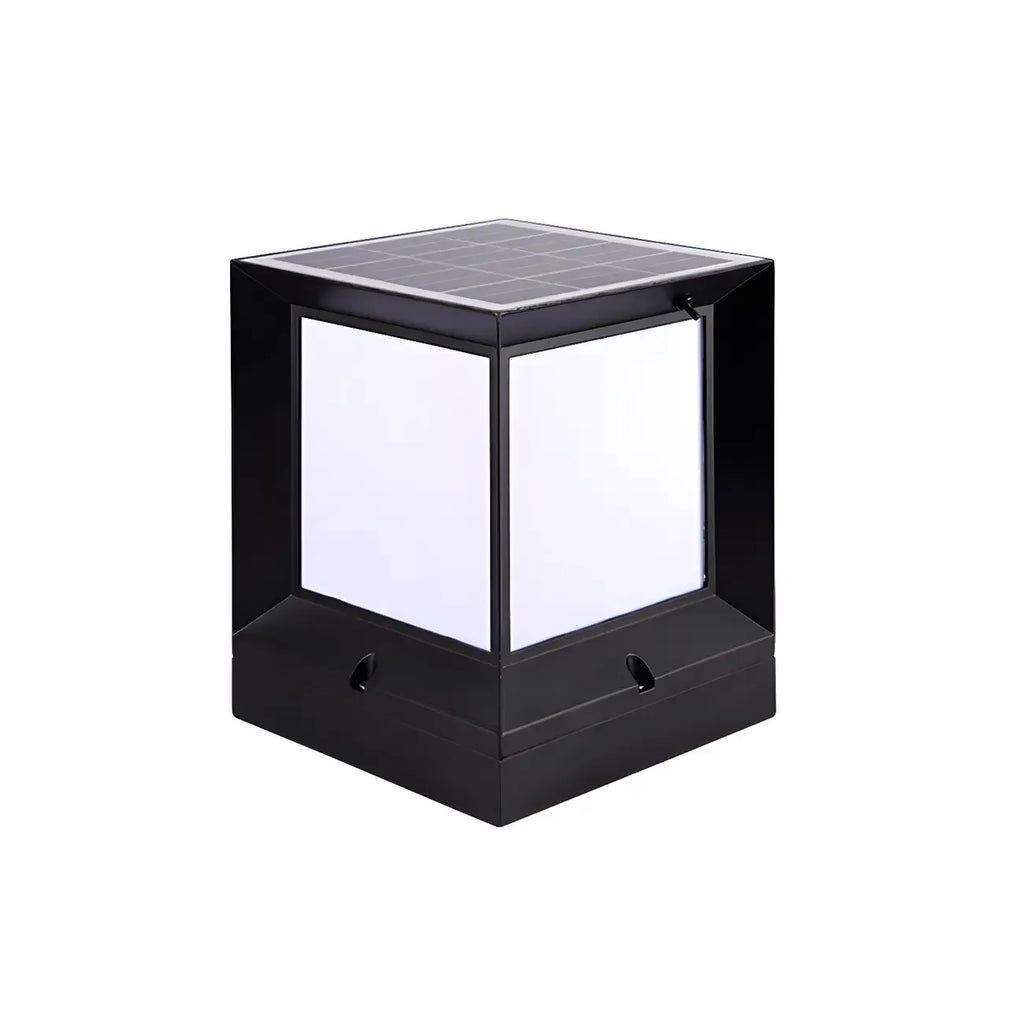 Waterproof Solar Black Metal Cube Outdoor Post Lights
