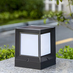 Waterproof Solar Black Metal Cube Outdoor Post Lights