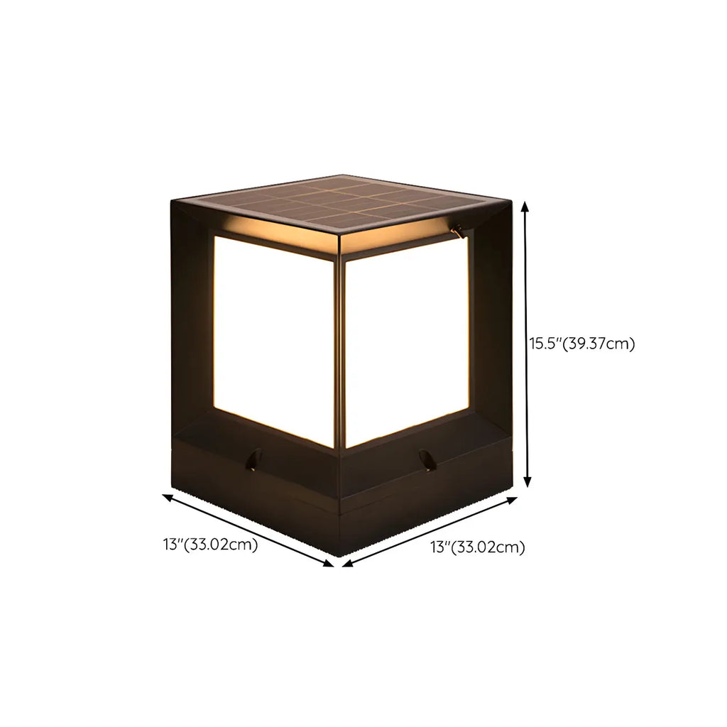 Waterproof Solar Black Metal Cube Outdoor Post Lights