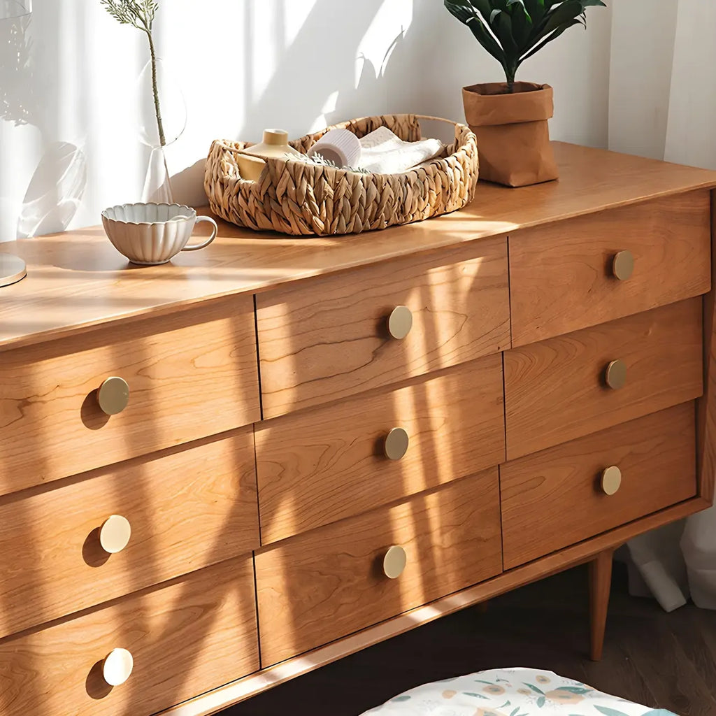 Contemporary Extra Wide Brown Pine Wood 9-Drawer Dresser
